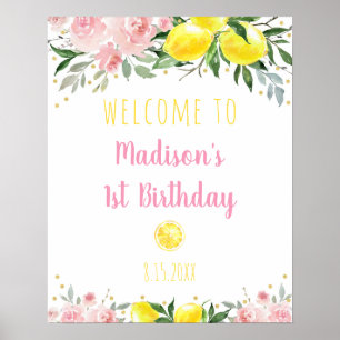 Poster Lemonade Pink Floral Birthday Welcome