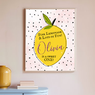 Poster Lemonade rose moderne 1er anniversaire Bienvenue
