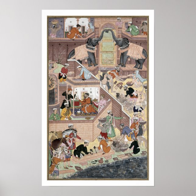 Poster l'empereur Akbar (r.1556-1605) inspectant le bâtim (Devant)
