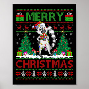 Poster Lemur Lover Xmas Tree Lights Ugly Père Noël Lemur