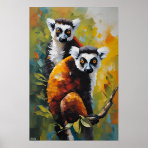Poster Lemur Oil Painting Style