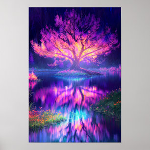 Poster L'enchantement des marais, arbre illuminé de viole