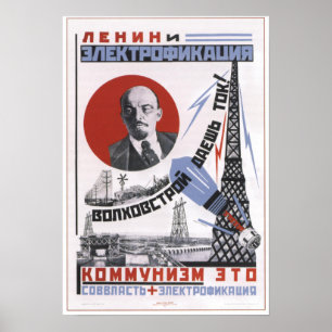Poster Lénine et électricité