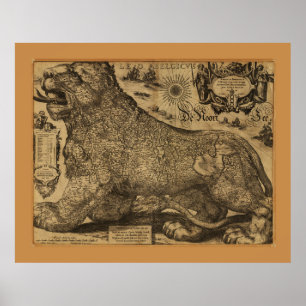 Poster Leo Belgicus, Benelux Union Map (1611)