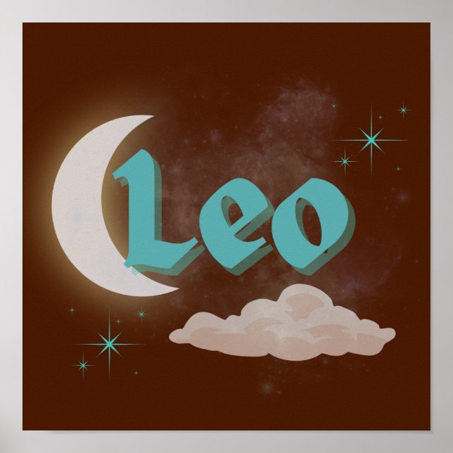 Poster Leo Celestial Moon Cloud Étoiles Astrologie Art (Devant)