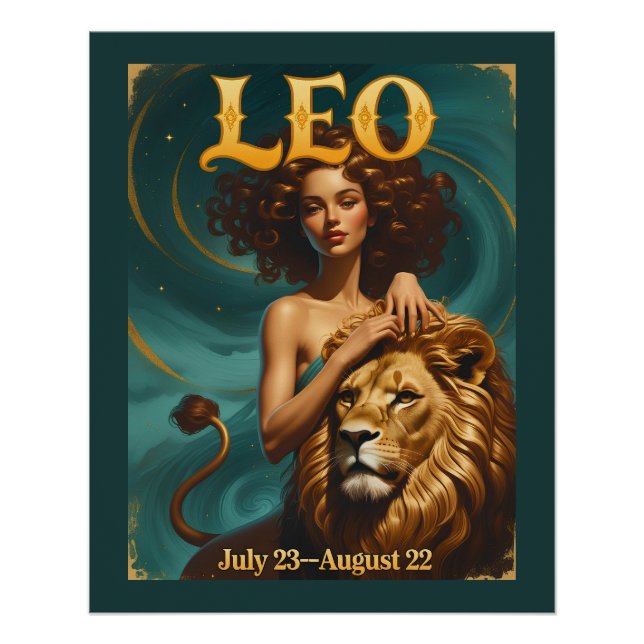Poster Leo Zodiac juillet août Anniversaire Lion (Devant)