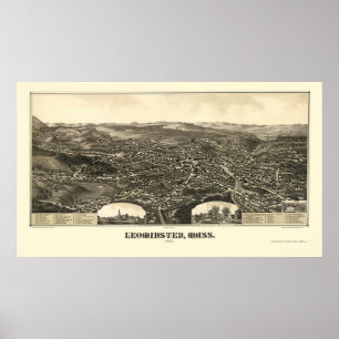 Poster Leominster, MA Carte panoramique - 1886