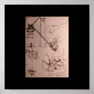 Poster Léonard de Vinci, dessins de machines