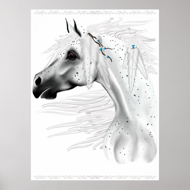 Poster Léopard Appy et Plumes Blanches (Devant)
