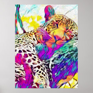 Poster léopard arc-en-ciel