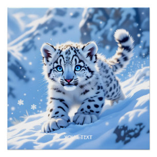 Poster Léopard bébé neige mignon fantastique
