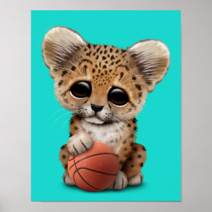 Poster Leopard Cub Jouant Avec Basket-Ball