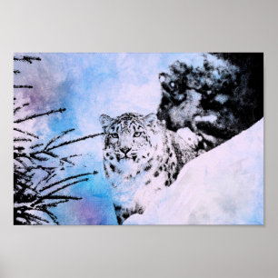 Poster Léopard de neige d'aquarelle