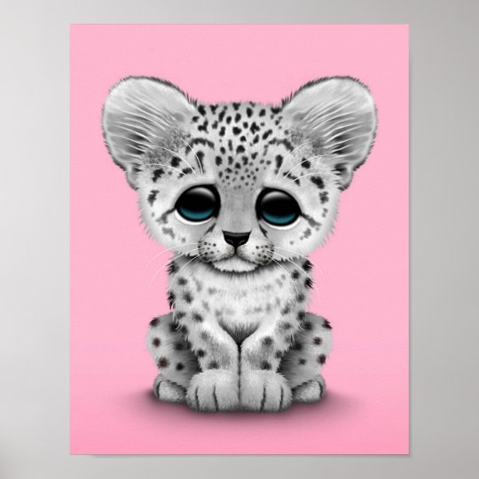 Poster Leopard De Neige Mignon De Bebe Cub Sur Le Rose Zazzle Ca