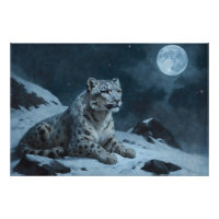 Léopard des neiges et Pleine lune