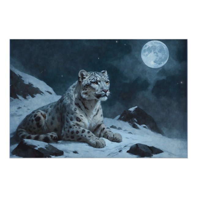 Poster Léopard des neiges et Pleine lune (Devant)