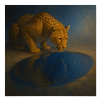 Poster Leopard Drinking from a Starry Pool – GeoWild Art