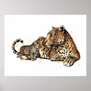 Poster Leopard Et Cub