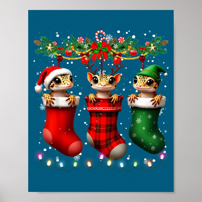 Poster Leopard Gecko In Christmas Socks Lights Leopard Ge (Devant)