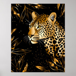 Poster Léopard Guépard Animal Noir Or