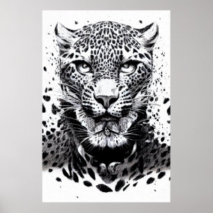 Poster Léopard Jaguar Wild Nature Illustration Line Epic