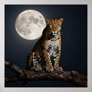 Poster Léopard majestueux et pleine lune