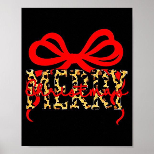 Poster Leopard Merry Christmas Coquette Bow Xmas Holiday  (Devant)