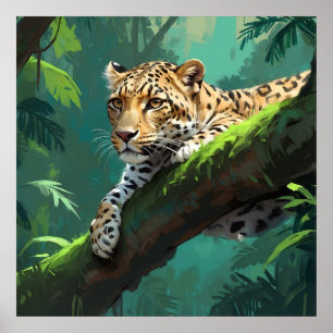 Poster Leopard réaliste dans l'art animal de la jungle