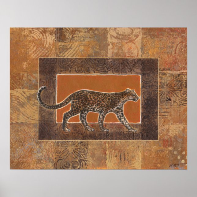 Poster Leopard sur Orange et Arrière - plan Brown (Devant)