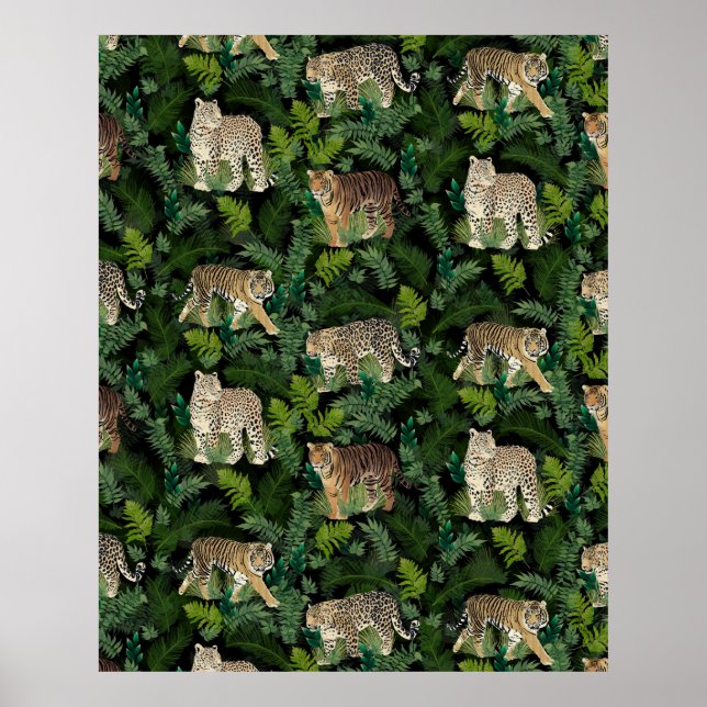 Poster Léopards modernes Tigres Jungle Plante Black Desig (Devant)