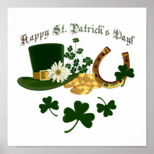 Poster Leprechaun Casquette Gold Horseshoe - St Patrick's