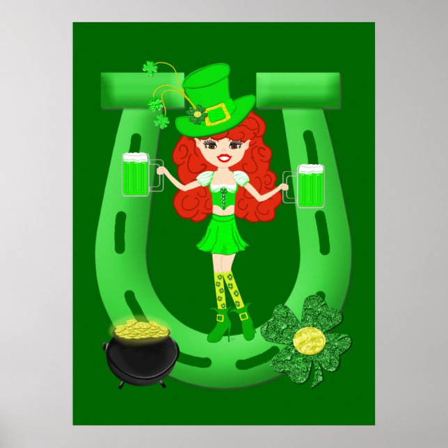 Poster Leprechaun fille à tête rouge de St Pat's Day (Devant)