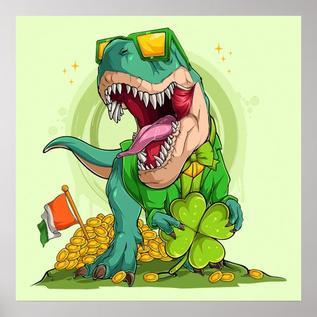 Poster Leprechaun T-Rex St. Patrick's Day (Devant)
