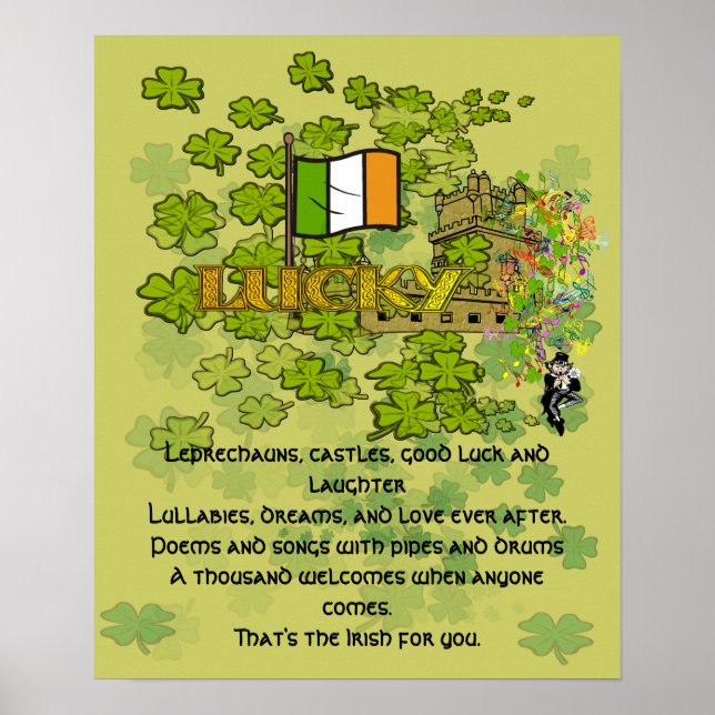 Poster Leprechauns, Châteaux, Bonne chance et rire (Devant)