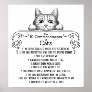 Poster Les 10 commandements de chats amusants