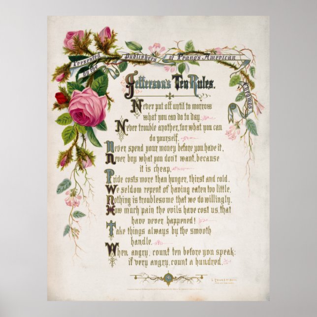 POSTER LES 10 RÈGLES DE TOM JEFFERSON 1873 (Devant)