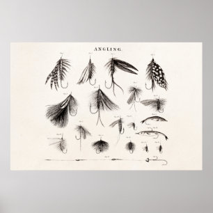 Poster Les 1800s vintages pêchant la pêche de mouche