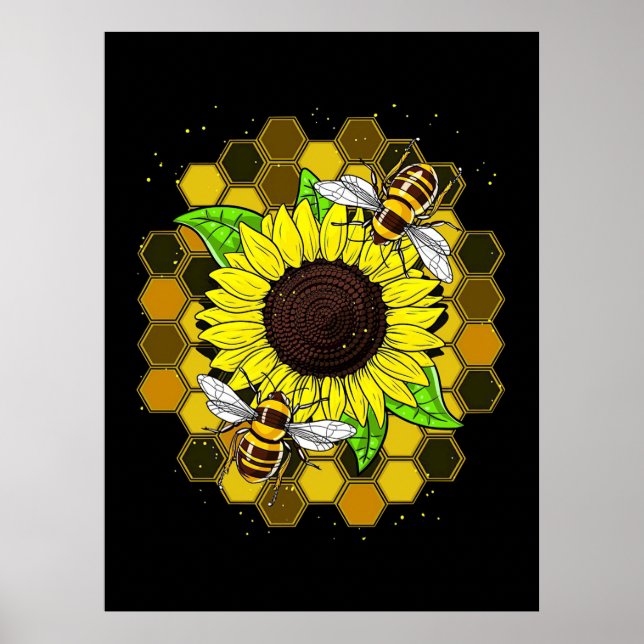 Poster Les abeilles de tournesol hippie (Devant)