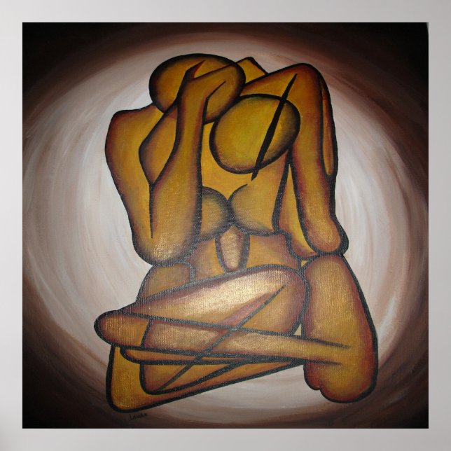 Poster Les Amateurs Abstraits Art Contemporain En Ocre Et (Devant)