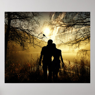 Poster Les amateurs romantiques Silhouette au coucher du 