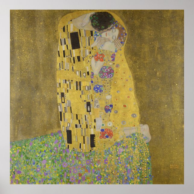 Poster Les amoureux embrasser Embrace par Gustav Klimt (Devant)