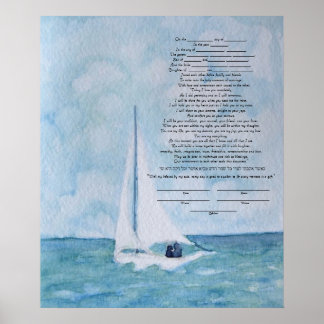Poster Les amoureux en voilier Ketubah