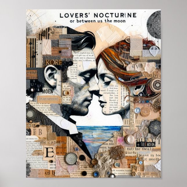 Poster Les amoureux entre nous et la lune Collage Média m (Devant)