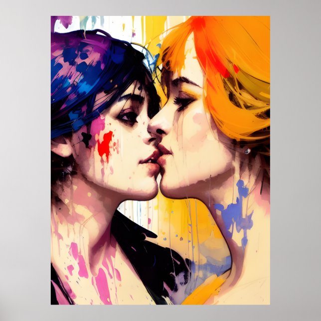 Poster Les amoureux lesbiennes s'embrassent (Devant)