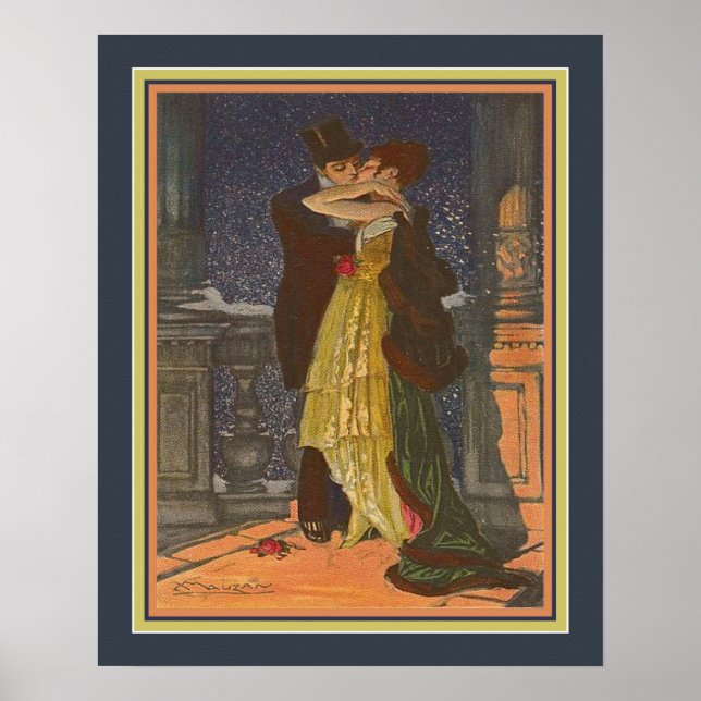 Poster "Les amoureux sur le balcon" par Achille Mauzan (Devant)