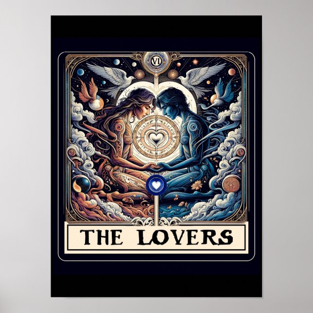 Poster LES AMOUREUX Tarot Céleste Homme & Femme Âmes (Devant)