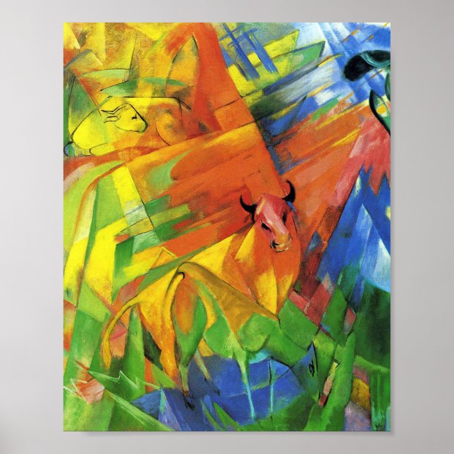 Poster Les animaux dans un paysage par Franz Marc (Devant)