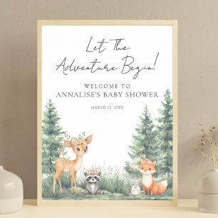 Poster Les Animaux de la Forêt de Bois - Baby Shower Aven