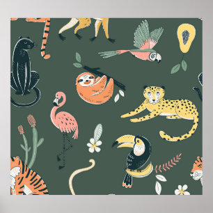 Poster Les animaux de la jungle Faune de la flore Vintage