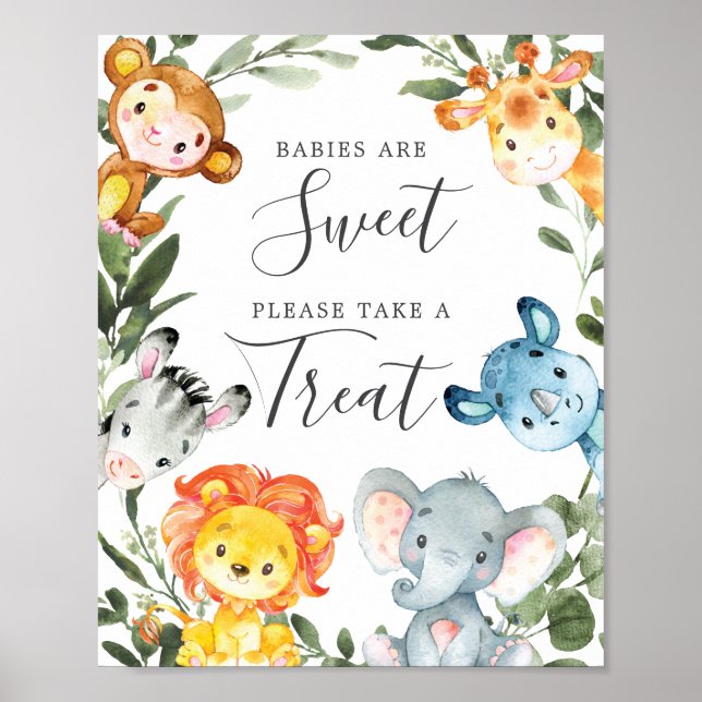 Poster Les animaux de la jungle Les bébés Baby showers so (Devant)